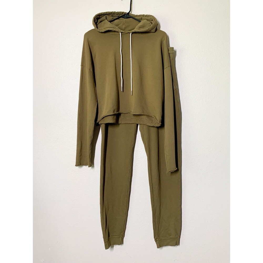MATE the Label Set L Organic Cotton Crop Hoodie Classic Terry Joggers Olive
